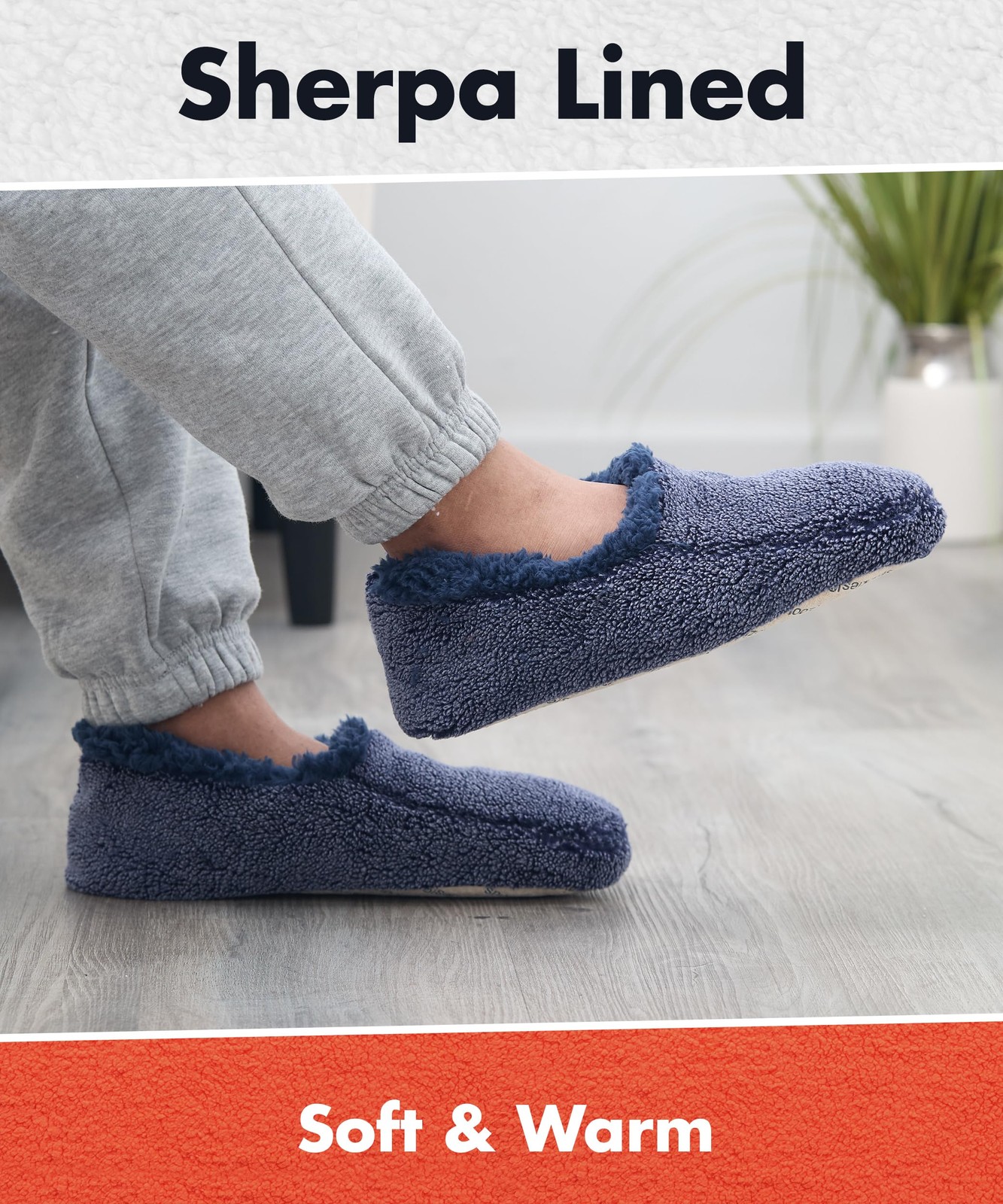 Mens Two Tone Fleece Lined Slippers - Comfortable Slippers for Men - Navy - M...