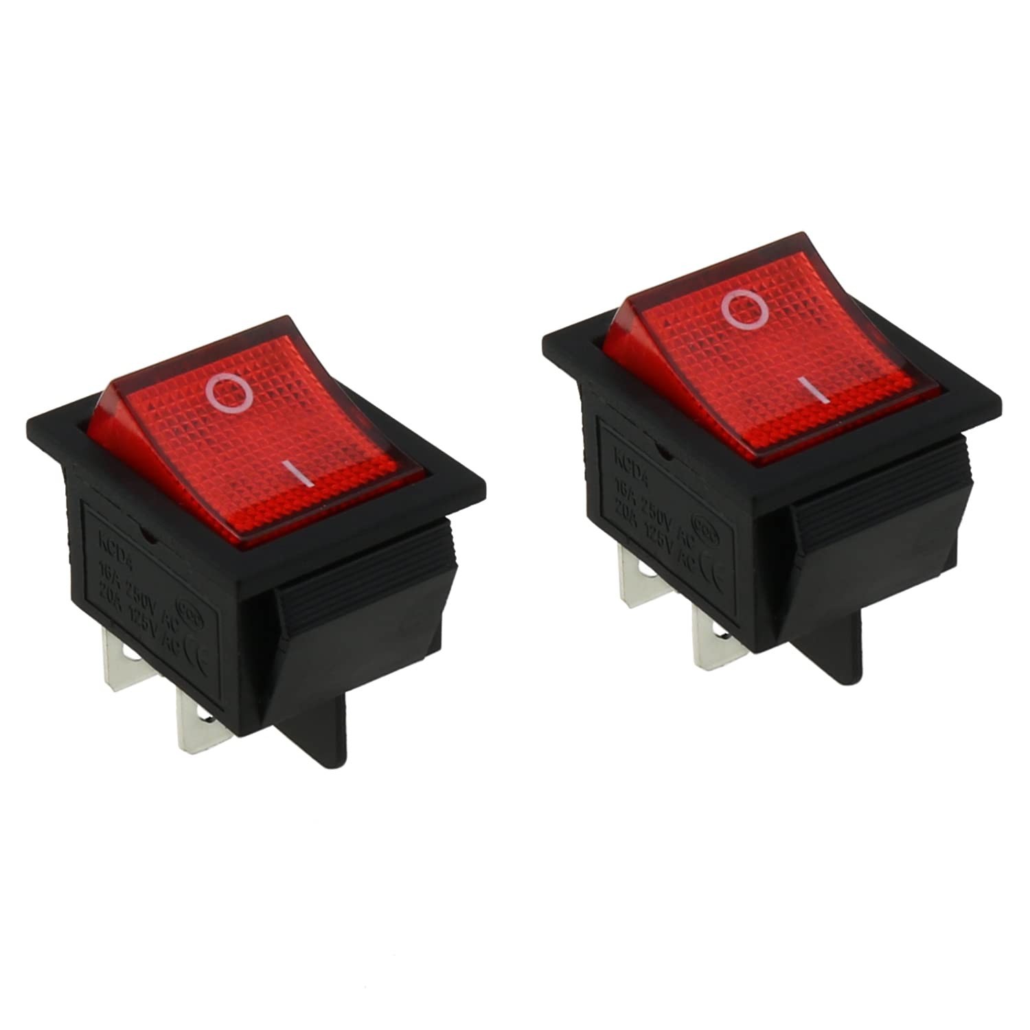 2pcs Rocker Power Switch KCD4-201 16A 250V AC 4 Pin 2 Position ON/Off Power S...