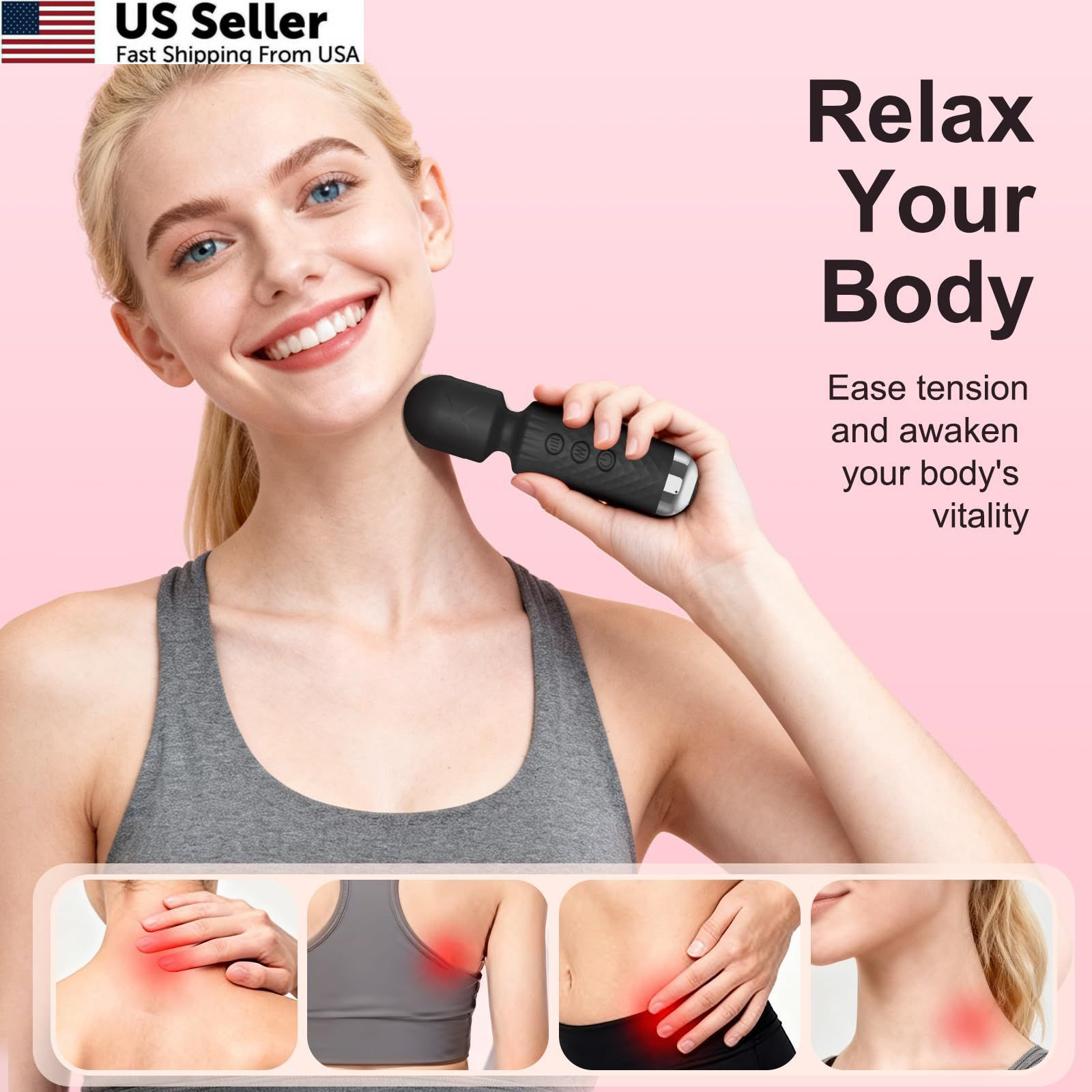 Upgraded Handheld Rose Black Mini Massager Tool Device, Premium