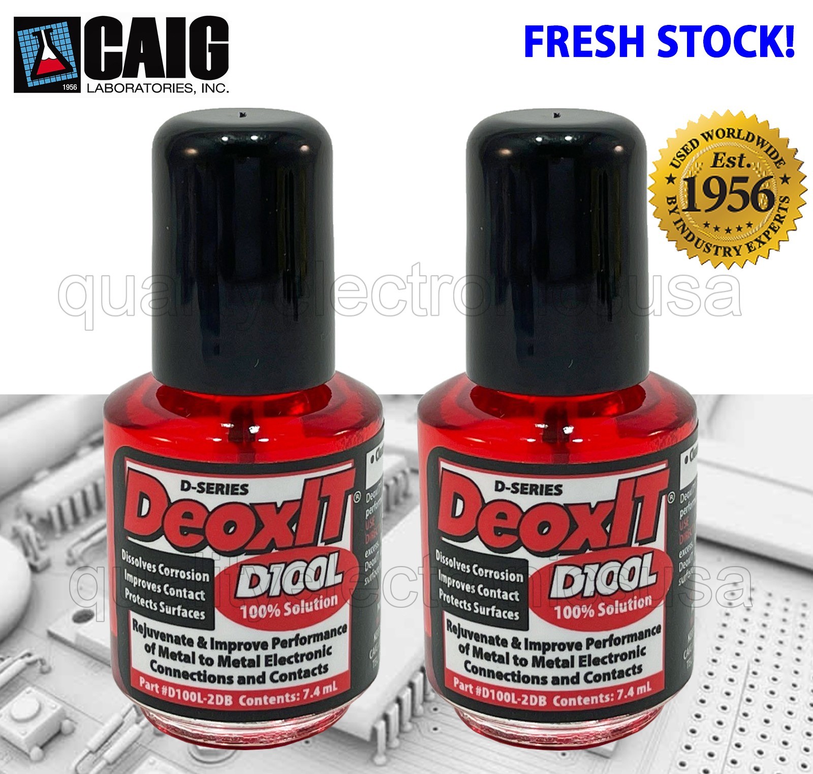 2-pack FRESH STOCK CAIG LABS DeoxIT® 100% solution, 7.4mL, Brush App, D100L-2DB