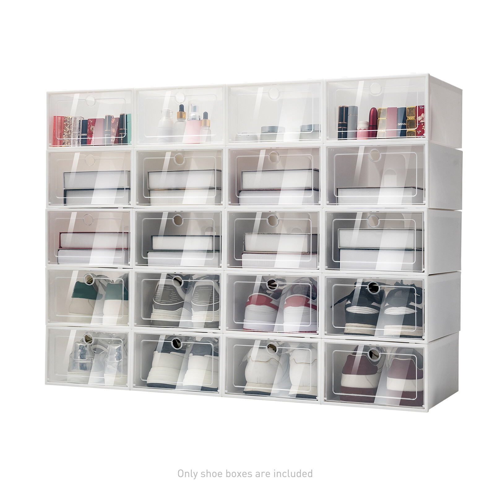 20pcs Large Plastic Shoe Storage Boxes Drawer Stackable Foldable Organiser Clear