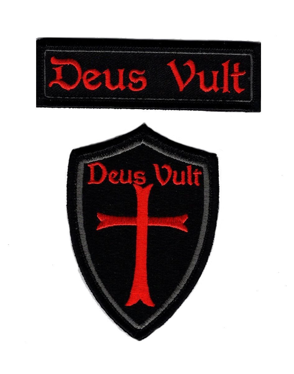 Deus Vult Cross Shield christian Templar Knight in God Wills Hook 2pc Patch
