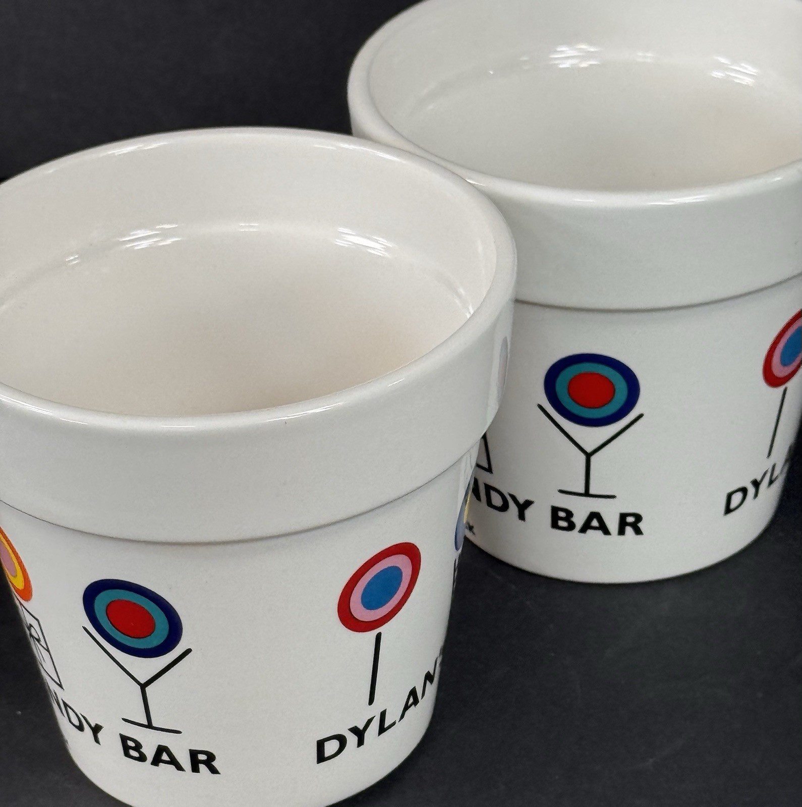 Set 2 Dylan’s Candy Bar Ceramic Flower Pot Planters White Colorful Logo