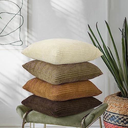 Corduroy Throw Pillow Covers 20x20, Set of 4 Multi 20" x 20" (Pack of 4) Brown