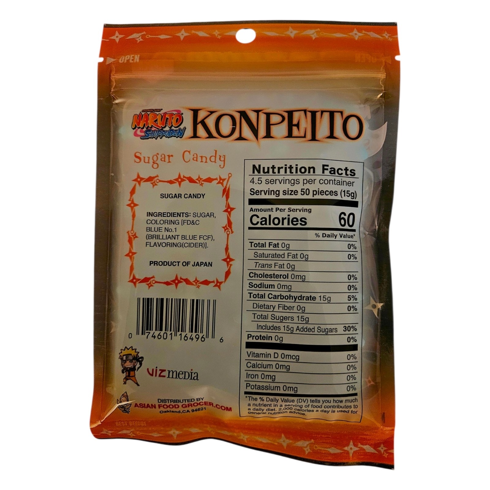 Naruto Sugar Candy Konpeito Cider Flavor 70 g, Three (3) Packs