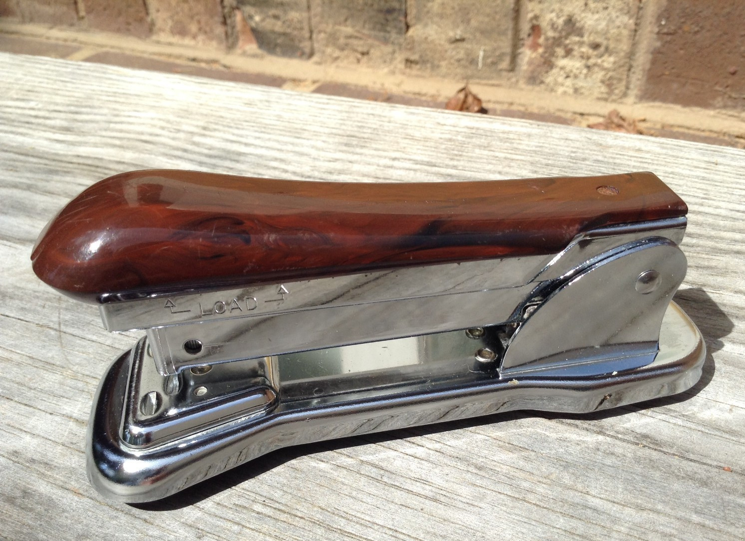 Vintage Ace Cadet Liftop Model 302 stapler mahogany woodgrain swirl Chicago USA