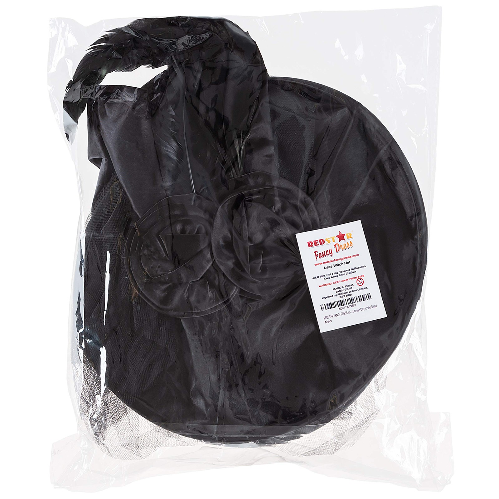 Halloween Witch Hat for Women - Black Witch Hat with Feathers and Black Lace