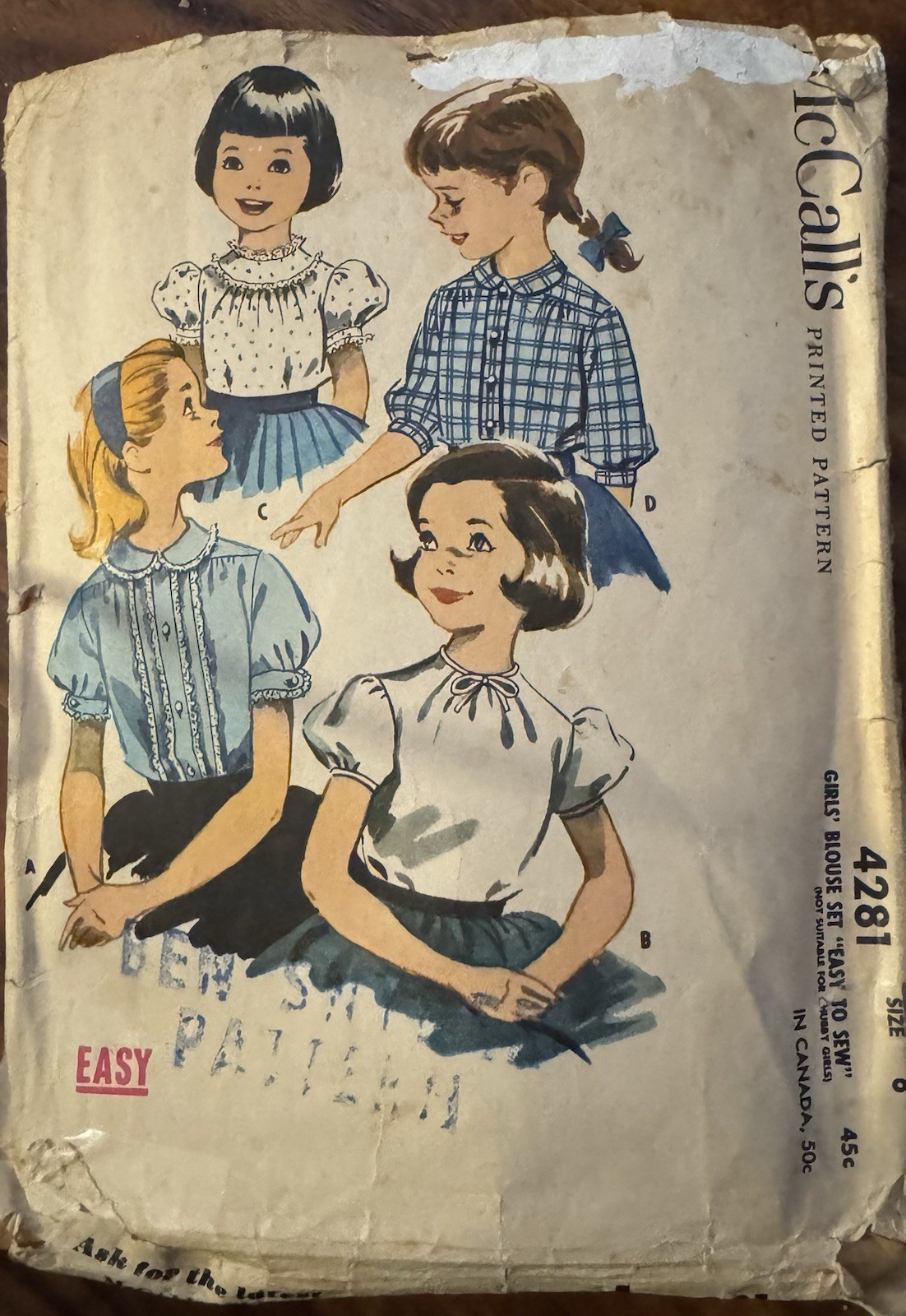 Vtg 1957 McCall's Pattern 4281 Girls Easy Blouse Set Size 6 breast 24