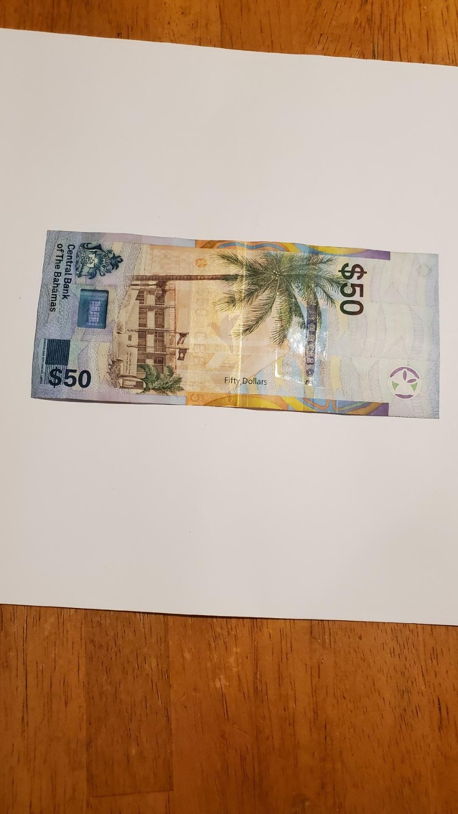 50 $  BAHAMAS BANKNOTE COLLECTIBLE CURRENCY COCONUT PALM TROPICS BIRD