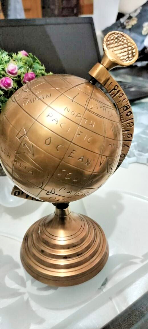 Antique 5" Brass World Map Sphere Full Brass Globe Table Top Home Decor GIFT