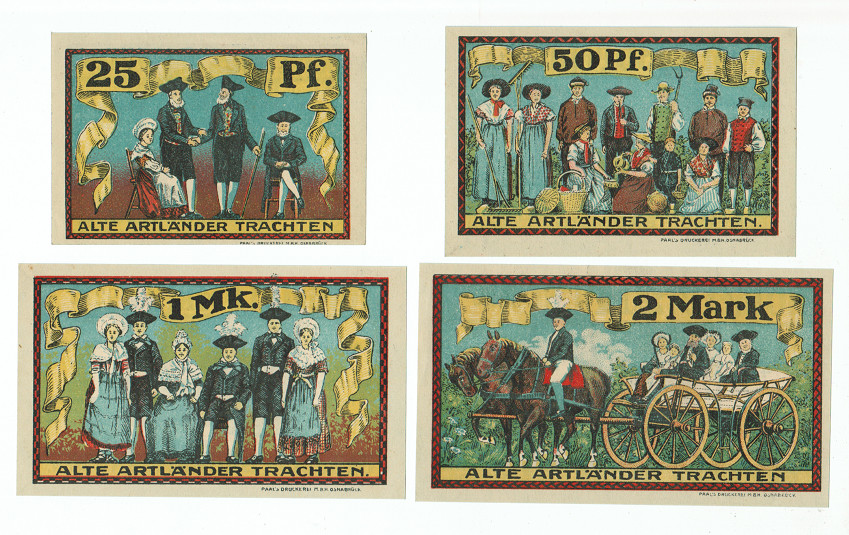SET OF 4 GERMANY NOTGELD 25.50 PFENNIG 1.2 MARK BADBERGEN 1921 UNC
