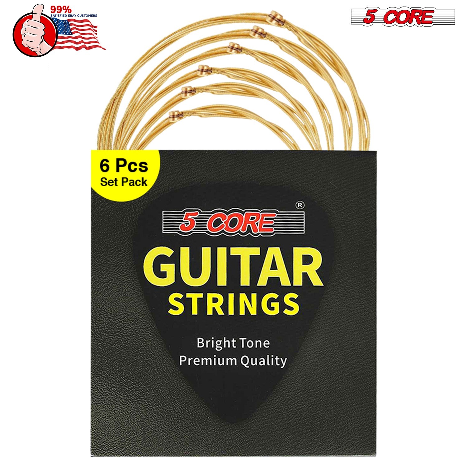 5 Core Acoustic Guitar 6 String Set Steel Carbon Core Bright Tone Long-Lasting