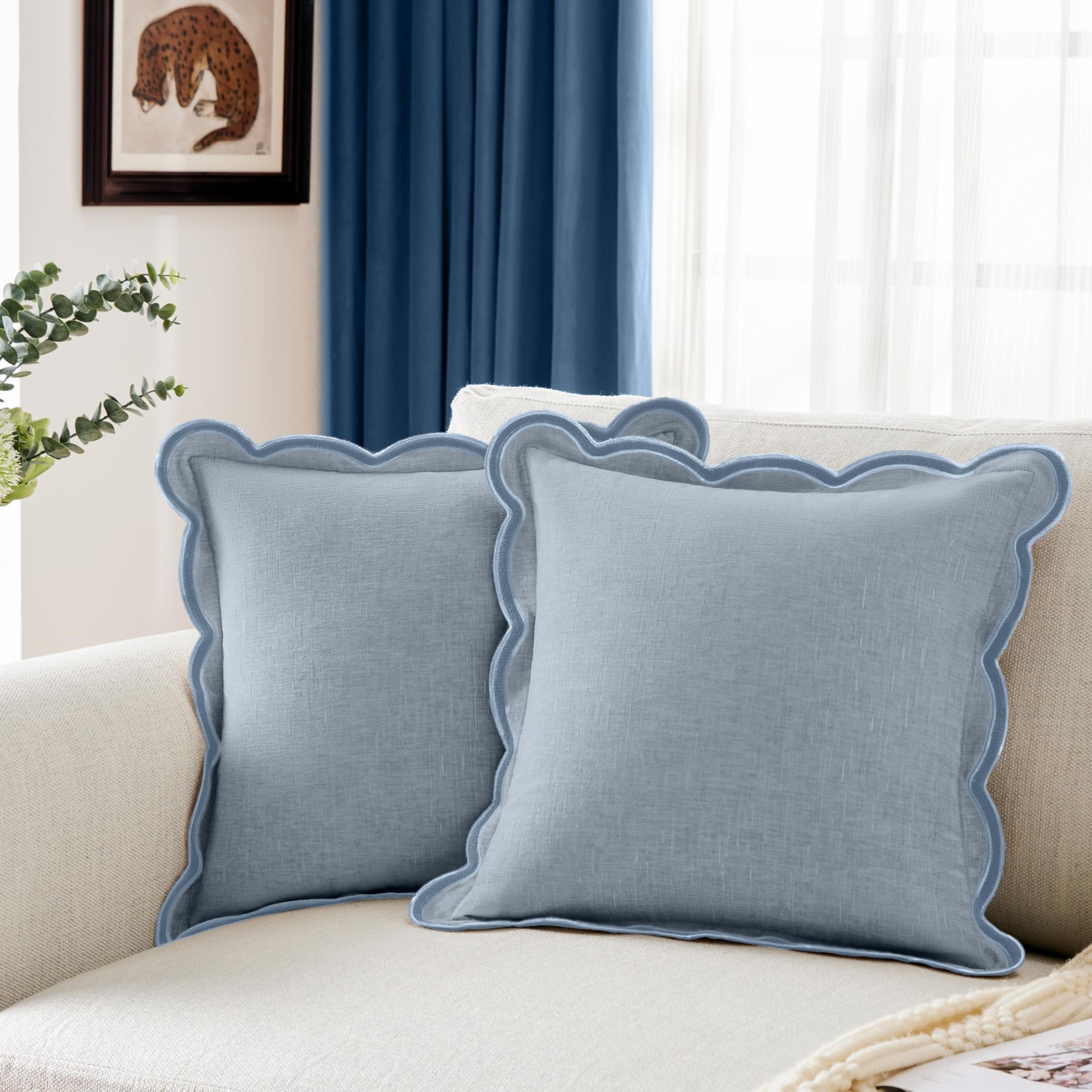 Ohocut Scalloped Pillow Cover Pack of 2 18" x (Pack 2), Misty Blue