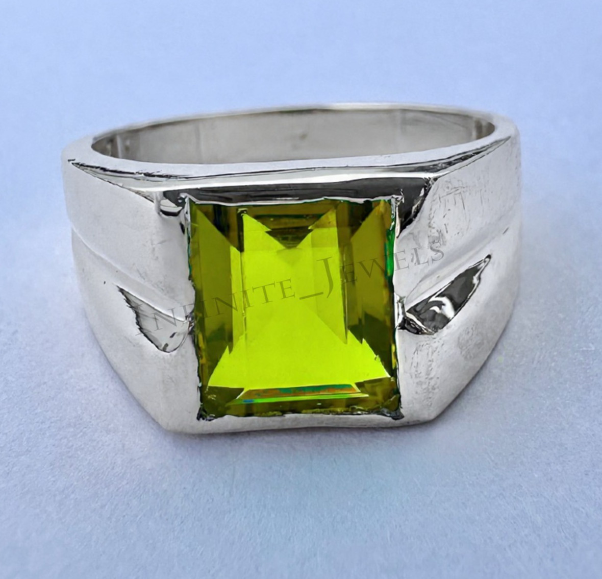 Natural Peridot Gemstone Ring With 925 Sterling Silver Ring For Men's