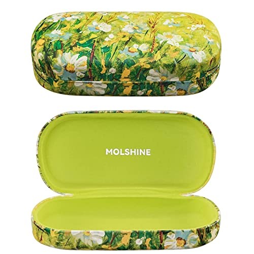 Hard Shell Leather Sunglasses Case,Classic Large Glasses Case for Green Daisy