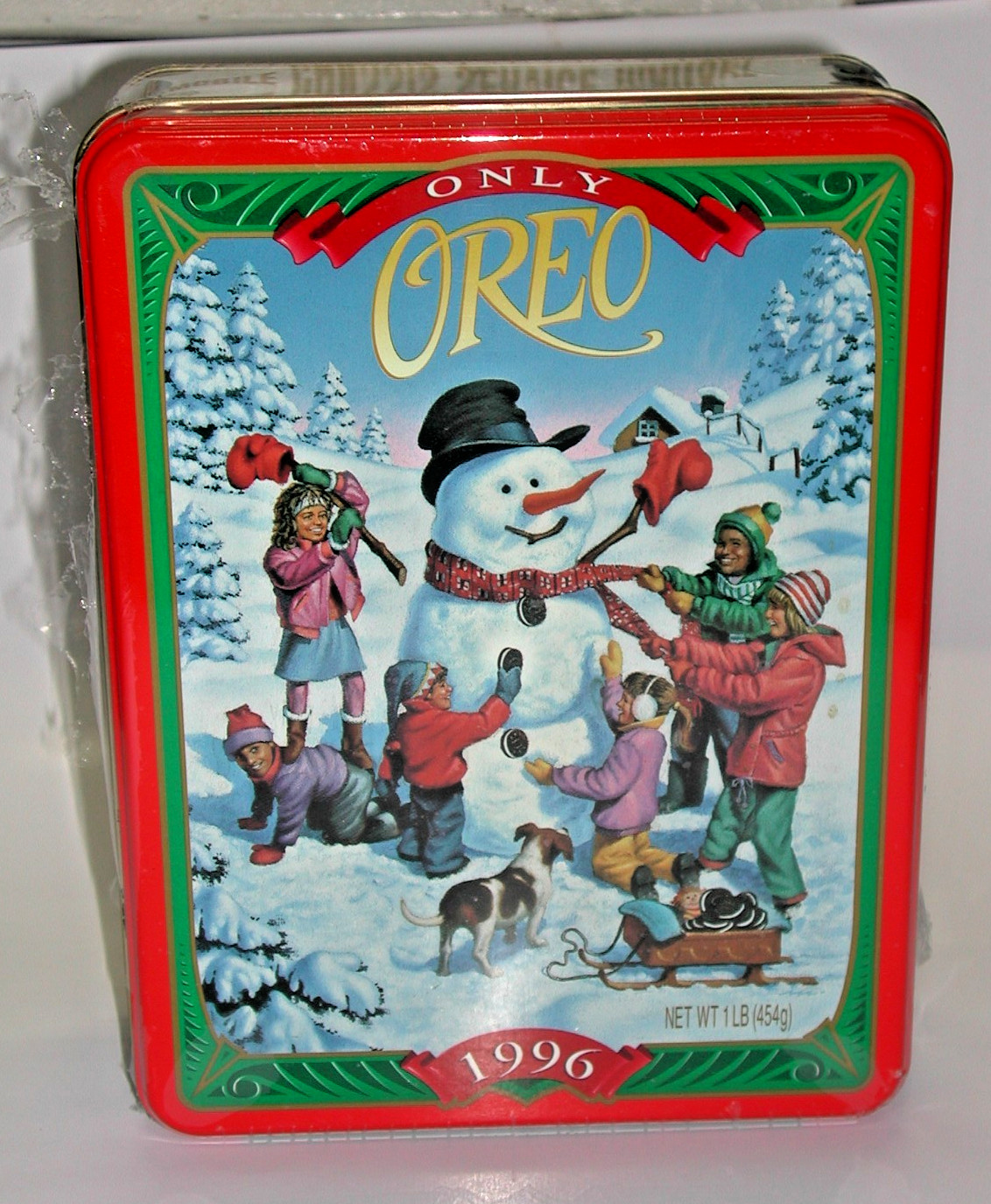 Vintage 1996 Only OREO Frosty Snowman Christmas Tin Red Green UNOPENED SEALED