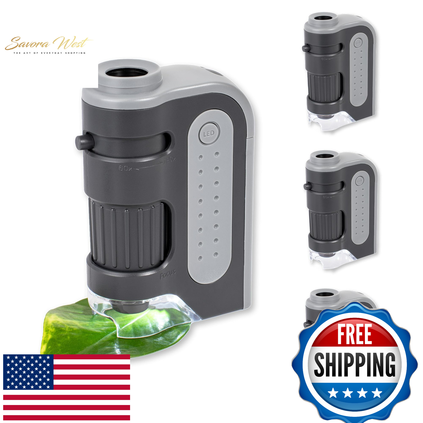 Carson MicroBrite Plus 60x-120x LED Pocket Microscope Set of 4 Black/Grey