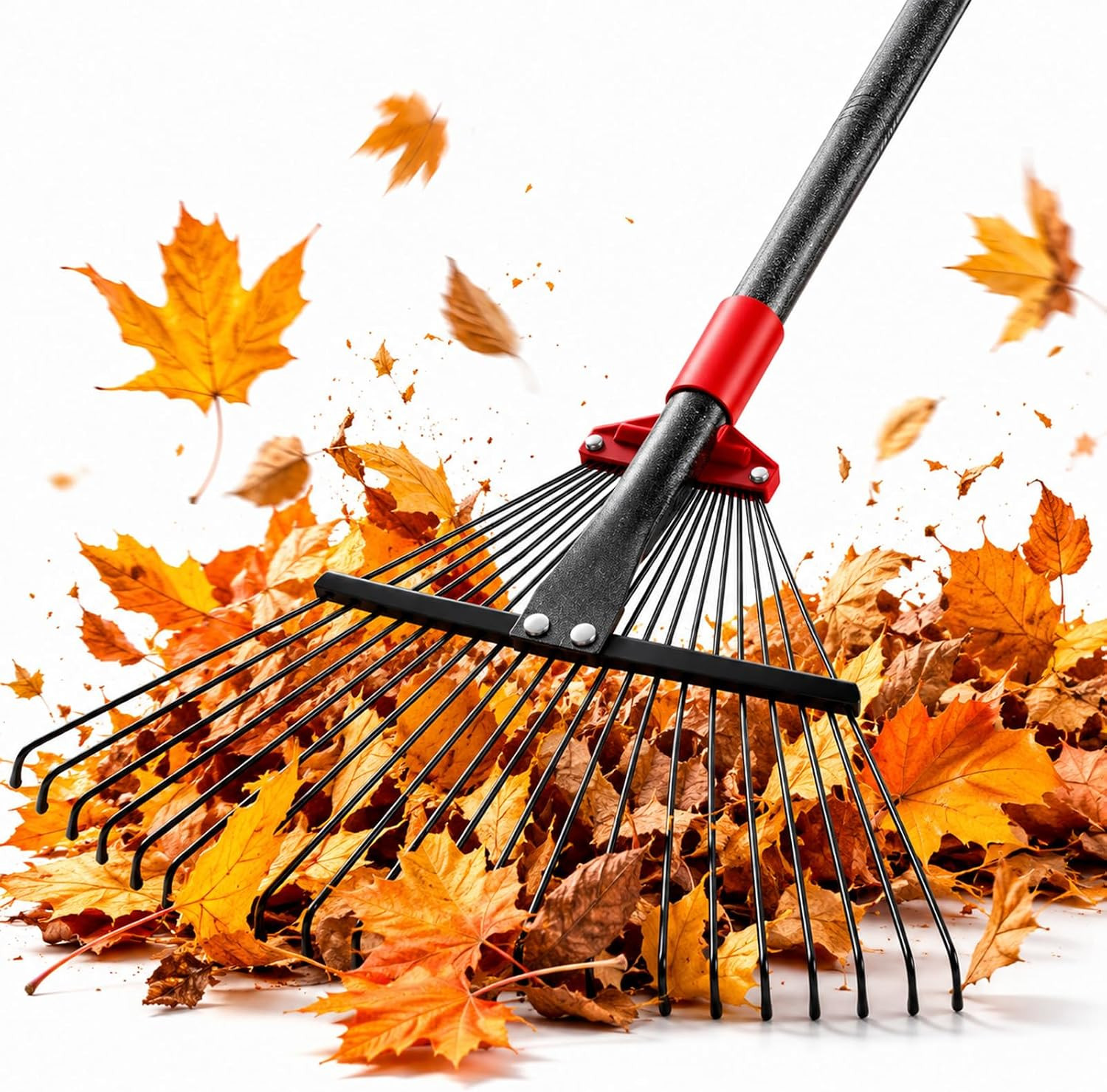 76Inch Adjustable Metal Leaf Rake, 18 Metal Tines Heavy Duty Leaves Rake for Law