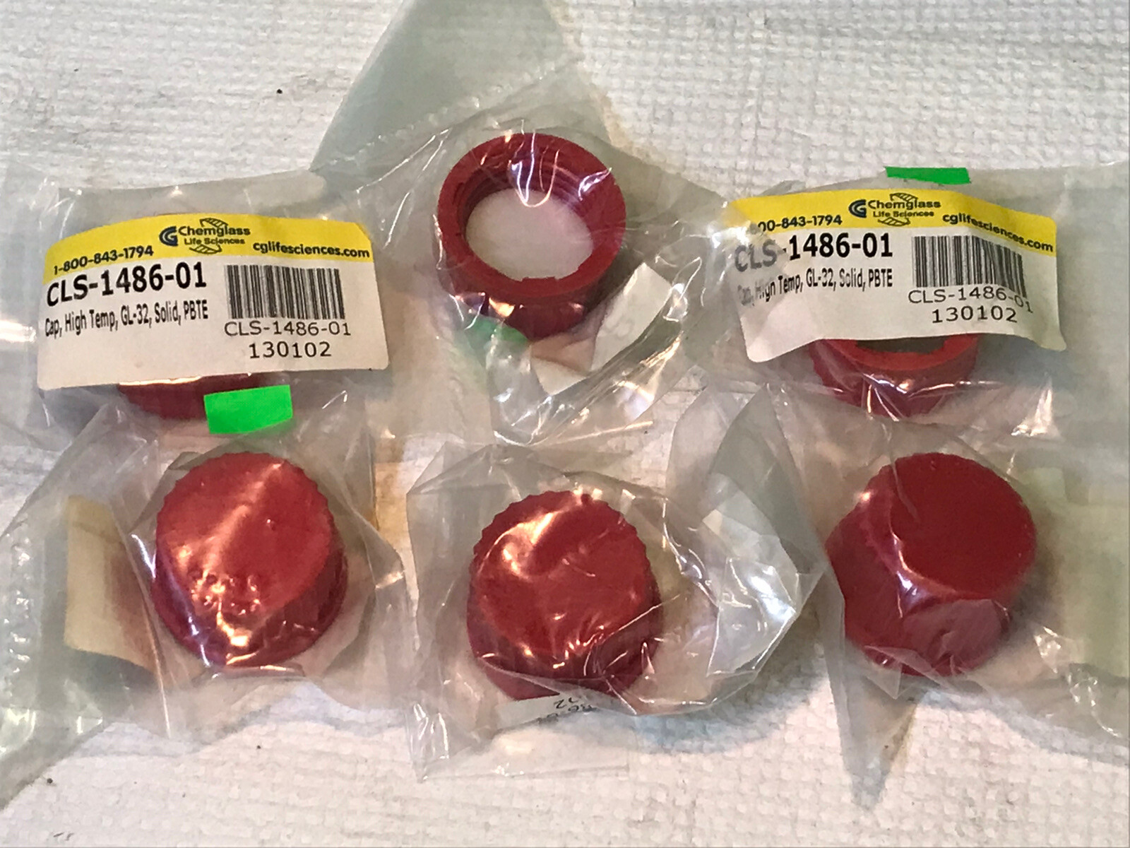 6 Chemglass CLS-1486-01  HIGH TEMPERATURE CAPS SOLID, PBTE, PTFE SEALS