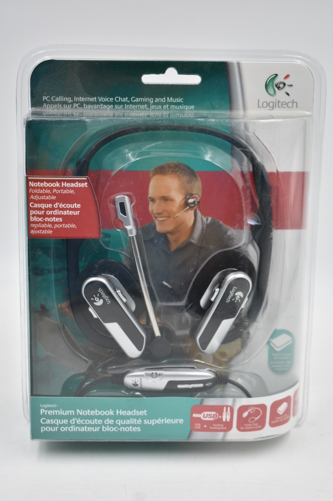 Logitech Premium Notebook Silver/Black Neckband Headset--  New Factory Sealed