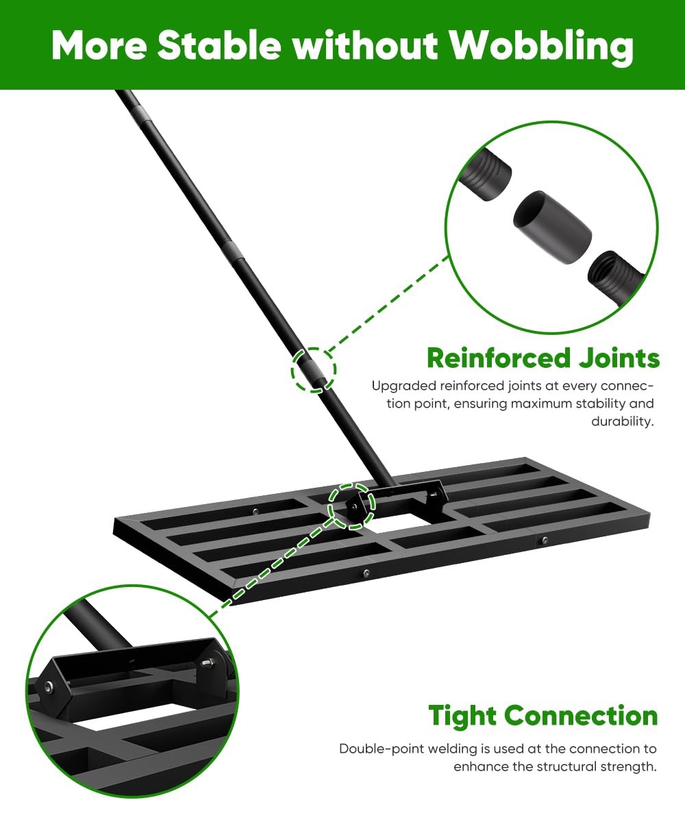 Lawn Leveling Rake 44X10 Inch, Heavy Duty Lawn Leveler Tool with 77â€ Adjust...