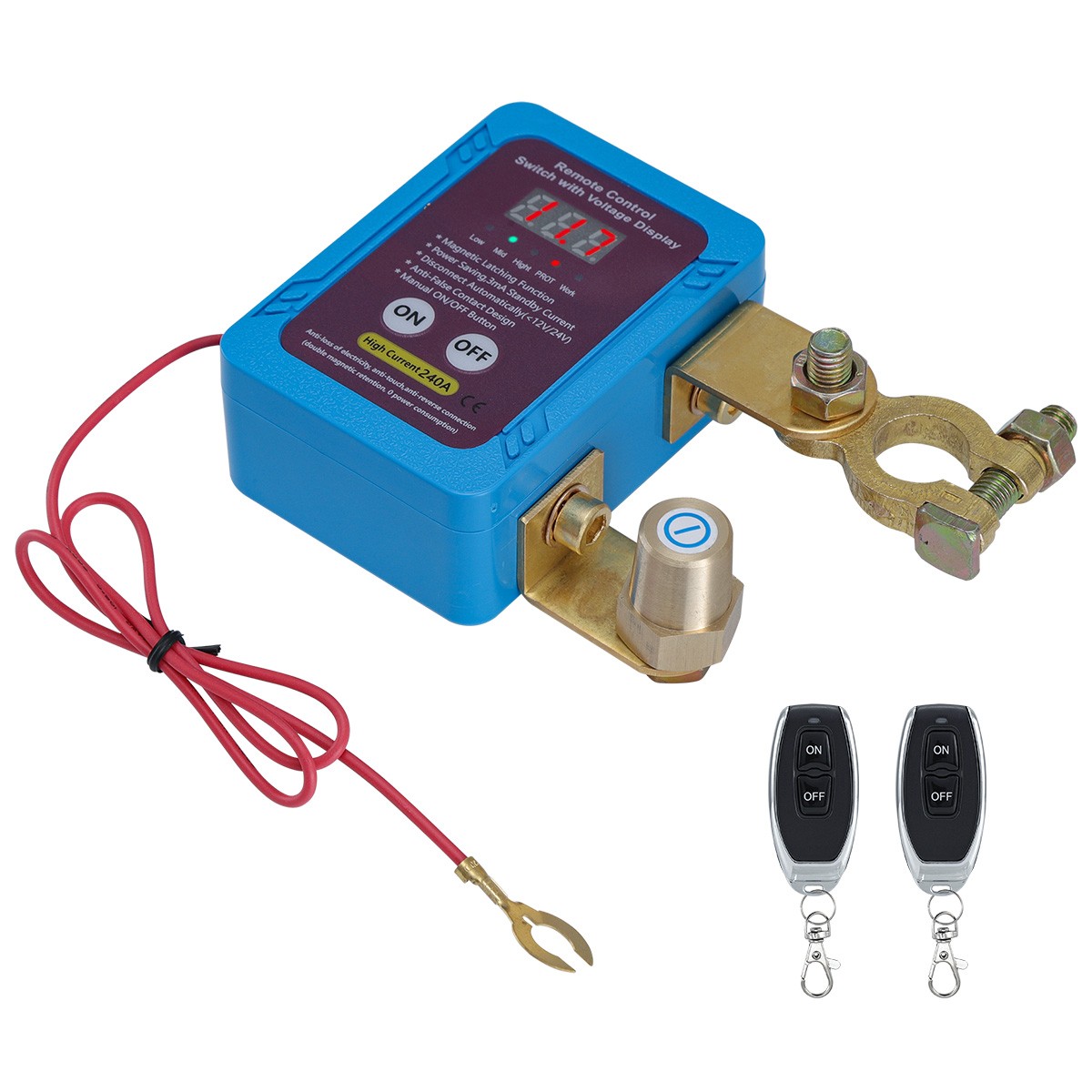 12V 240A Remote Battery Disconnect Switch Car Kill Switch w/LED Voltage Display