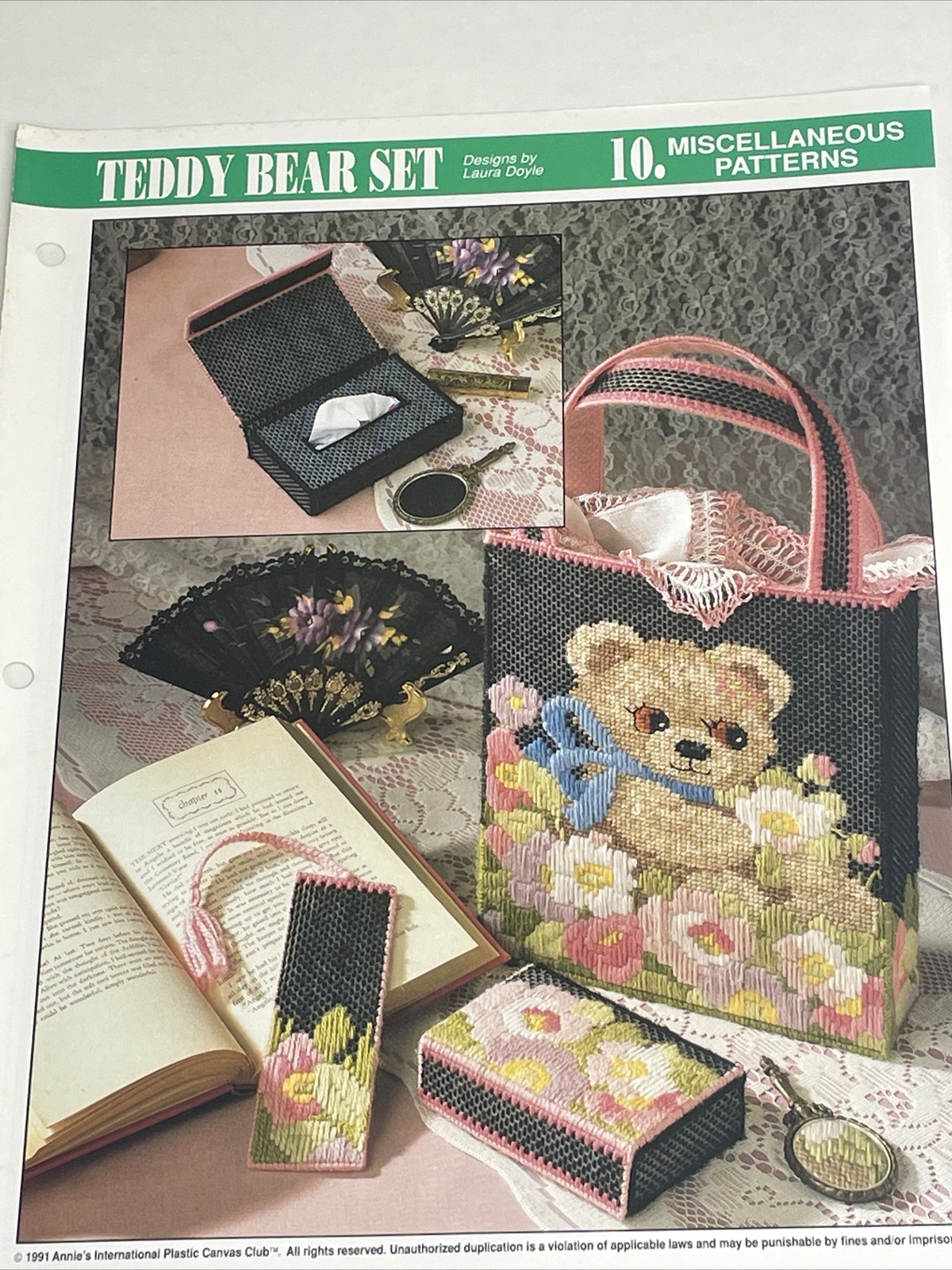 Teddy Bear Set Tote Bookmark Tissue Box Annie's Plastic Canvas Pattern