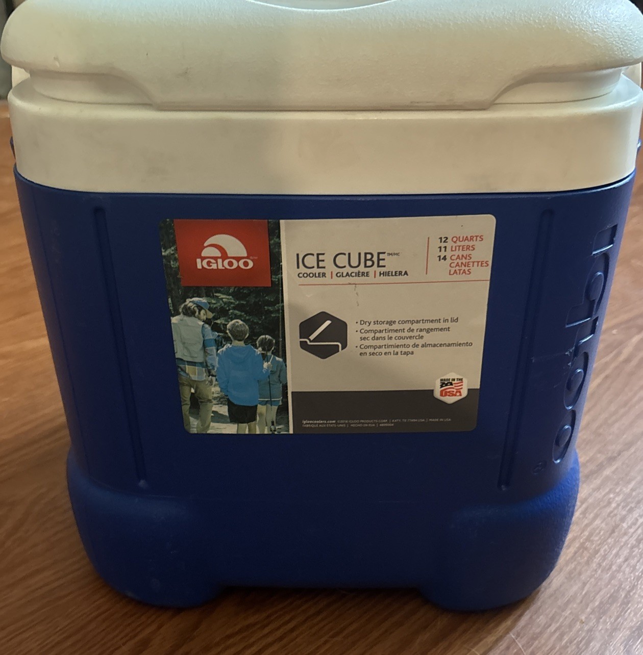 Igloo Ice Cube 12 Quart 14 Can Plastic Cooler Blue White Top Compartment Handle