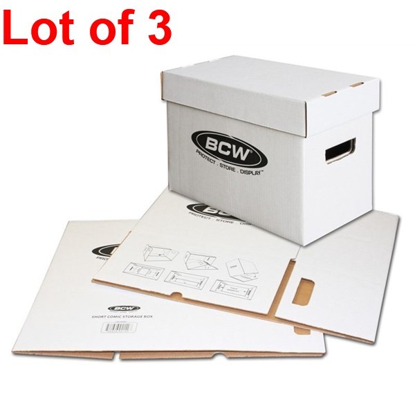 Lot of 3 BCW Short Cardboard Comic Book Storage Boxes box holds 150-175 comics