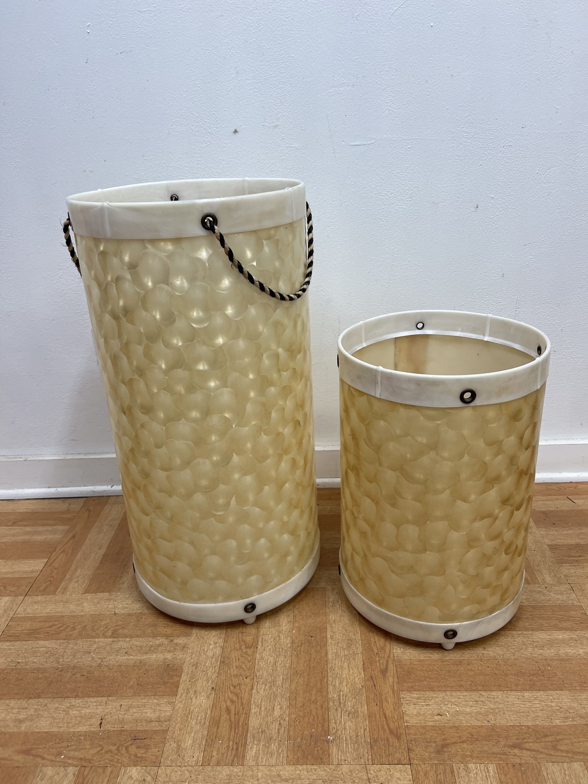 Vintage TUPPERCRAFT Tupperware Faux Capiz Shell Waste Basket Set 2 MCM planter