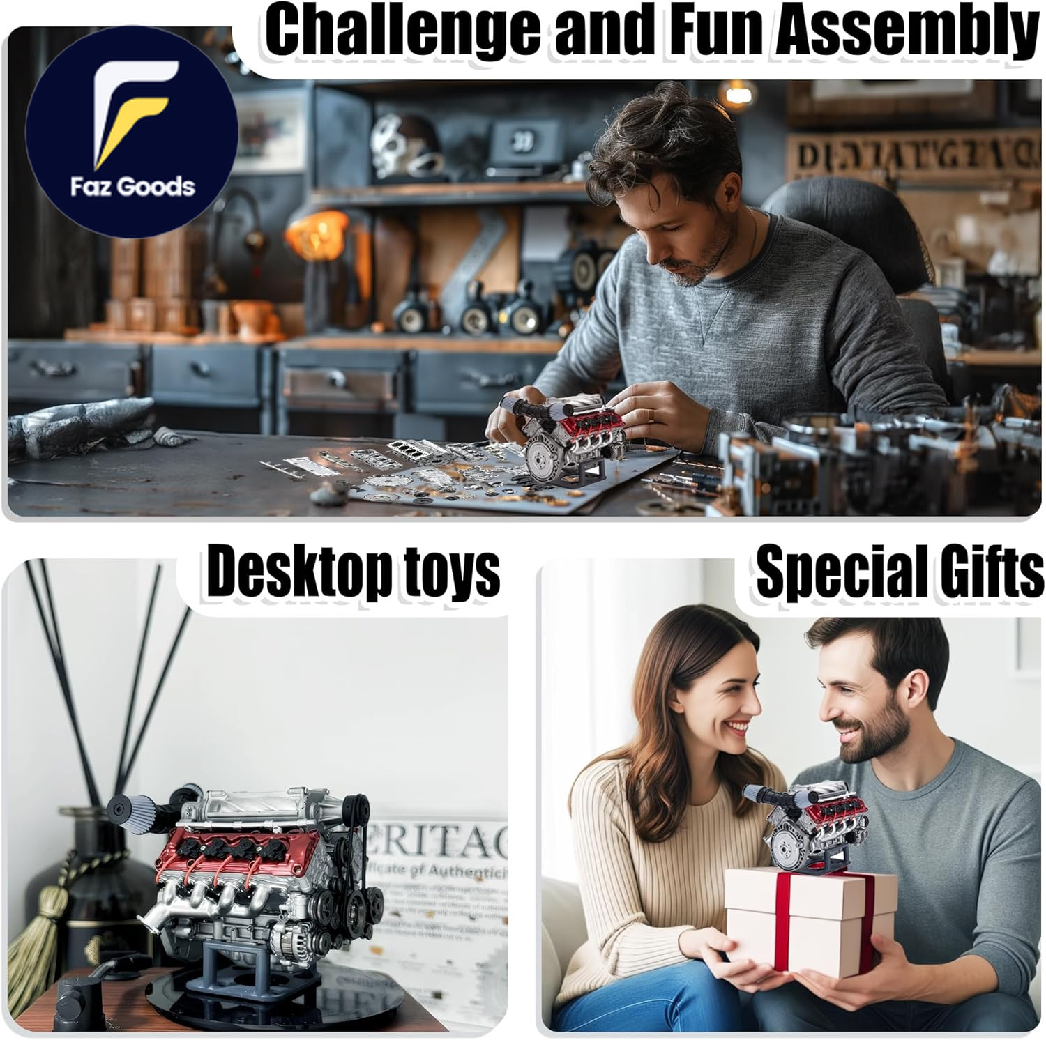 MAD Cison Mini V8 Engine Kit That Runs Small Engine Building Kit for Adults Suit