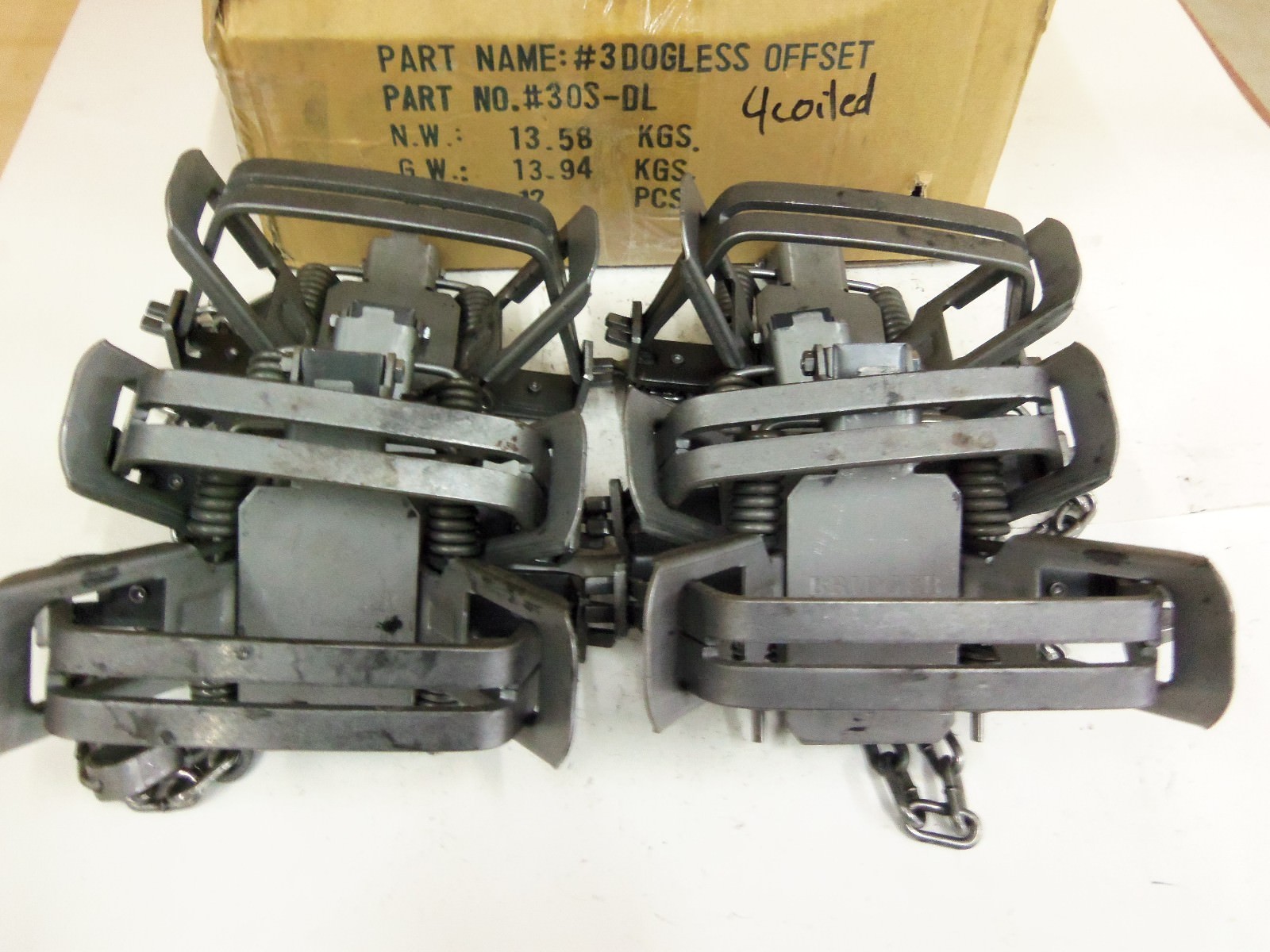 6 Bridger #3 Dogless Offset Jaw 4 Coil Spring Traps Coyote Trapping 6 7/16"