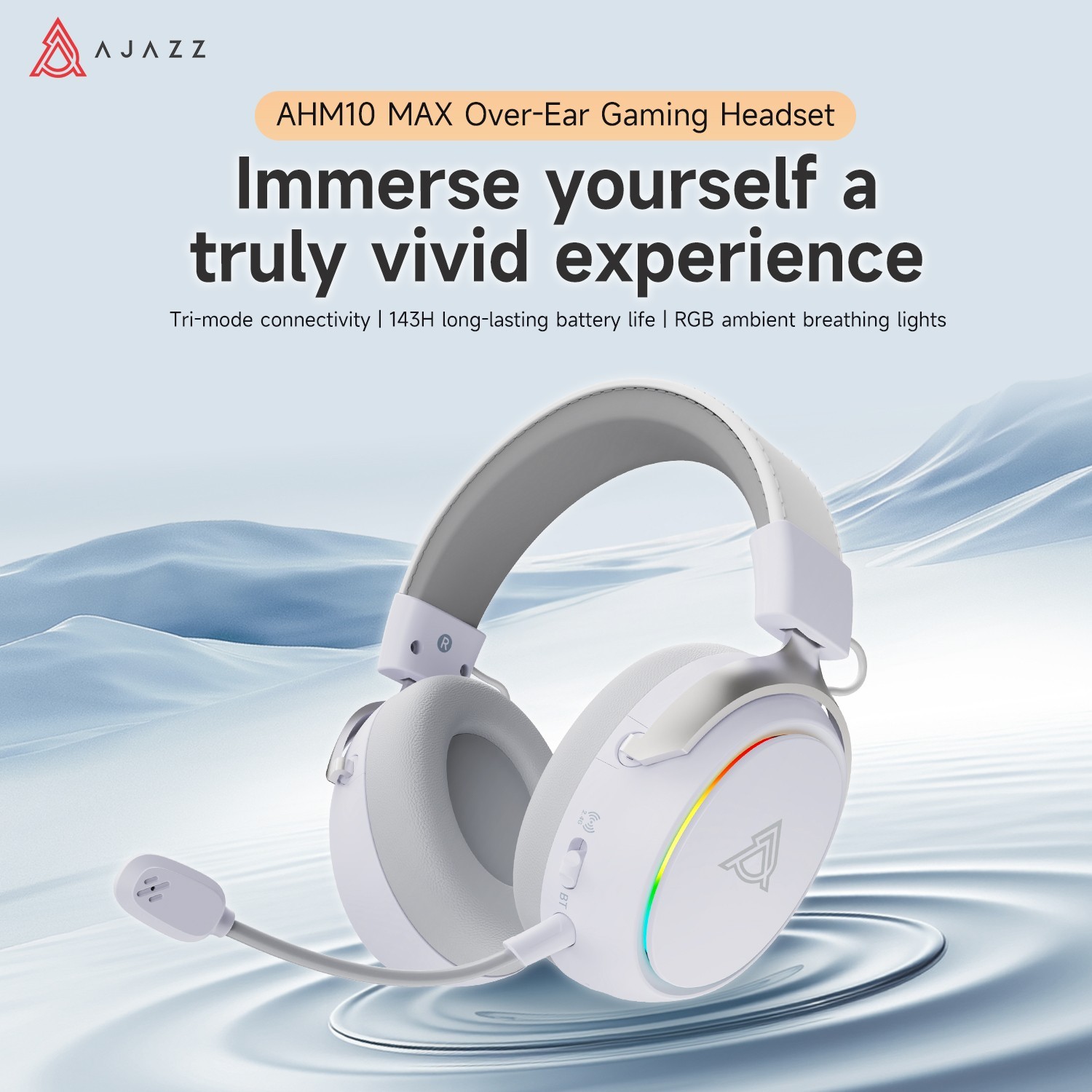 AJAZZ AHM10 MAX Wireless Gaming Headset RGB Bluetooth 2.4G Low Latency