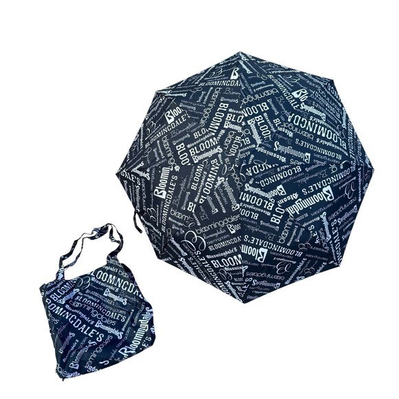 Vintage Bloomingdale's Convertible Tote Bag Umbrella Set Logo Print Black White