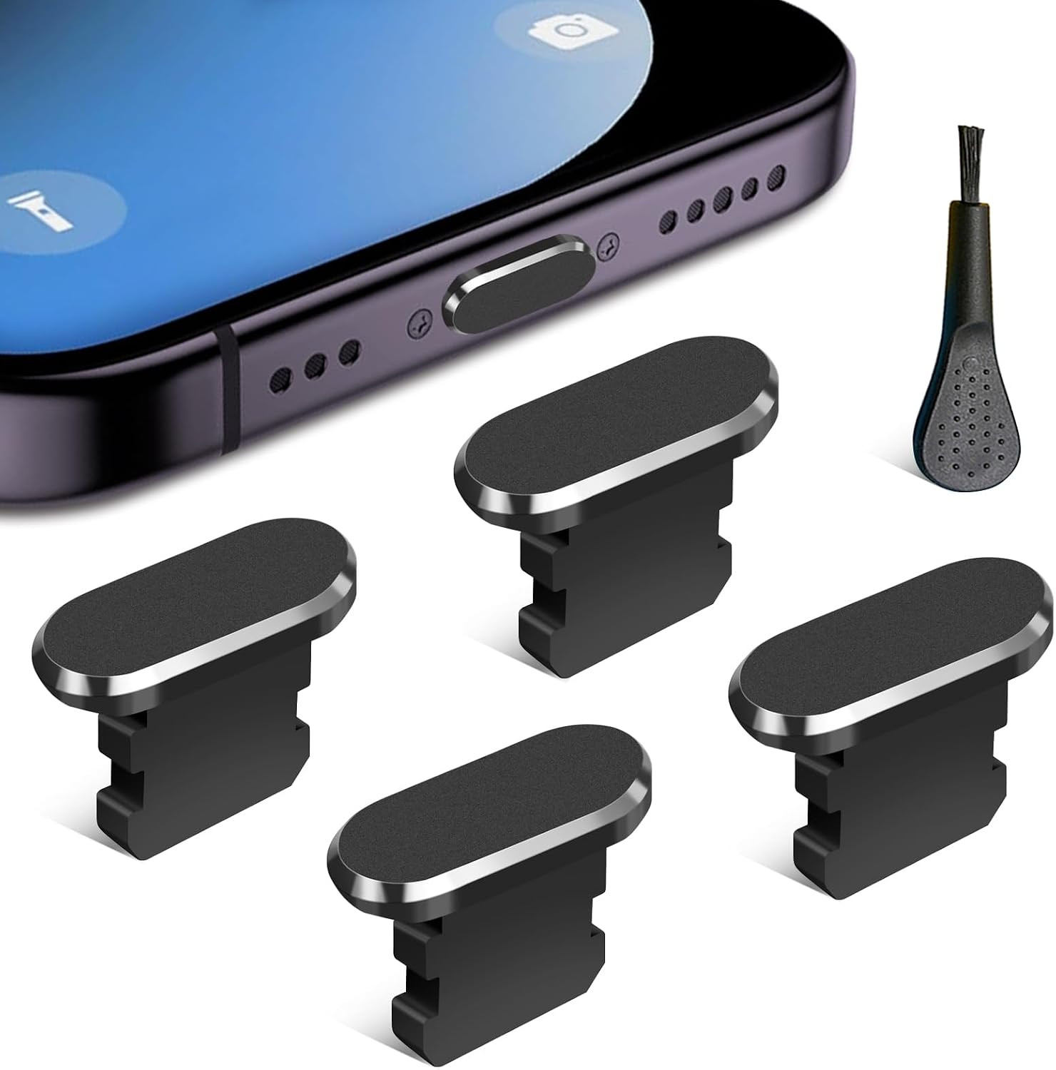 anti Dust Plug - 4 Pack Charging Port Protector Cap with Cleaning Brush for Ipho