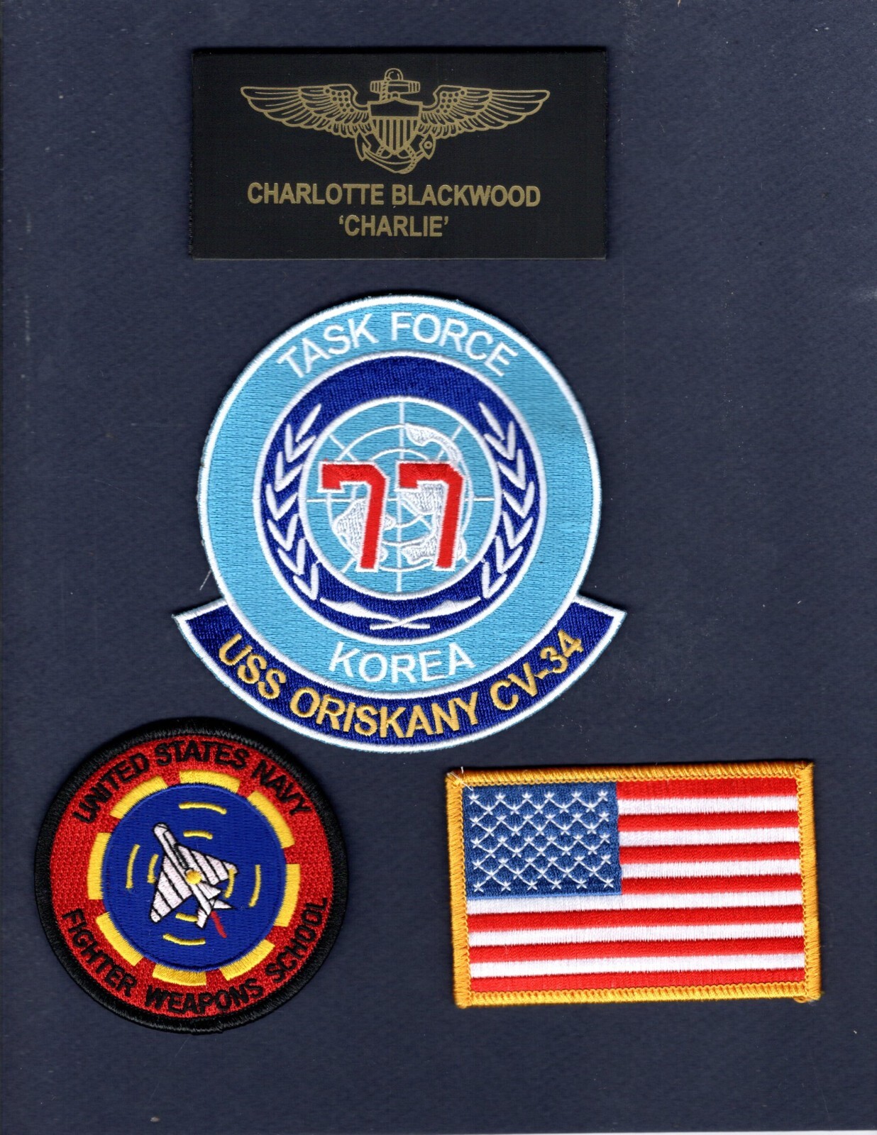Charlotte CHARLIE Blackwood TOP GUN MOVIE US Navy Squadron Costume Patch Set