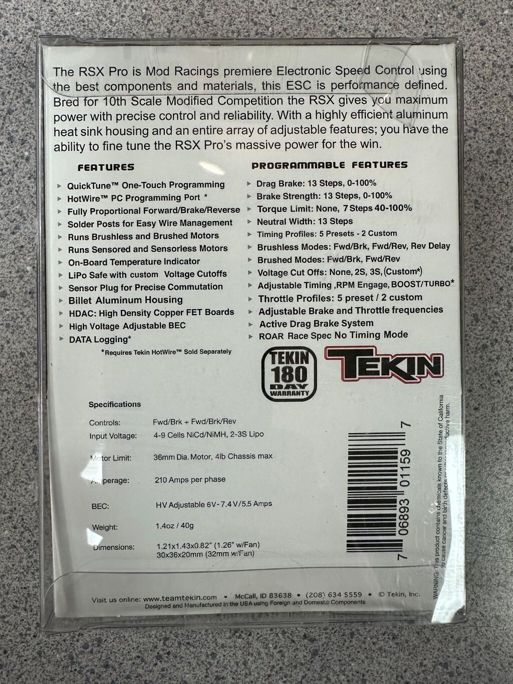 Tekin RSX Pro Sensored Brushless ESC TEKTT1159 NEW!!