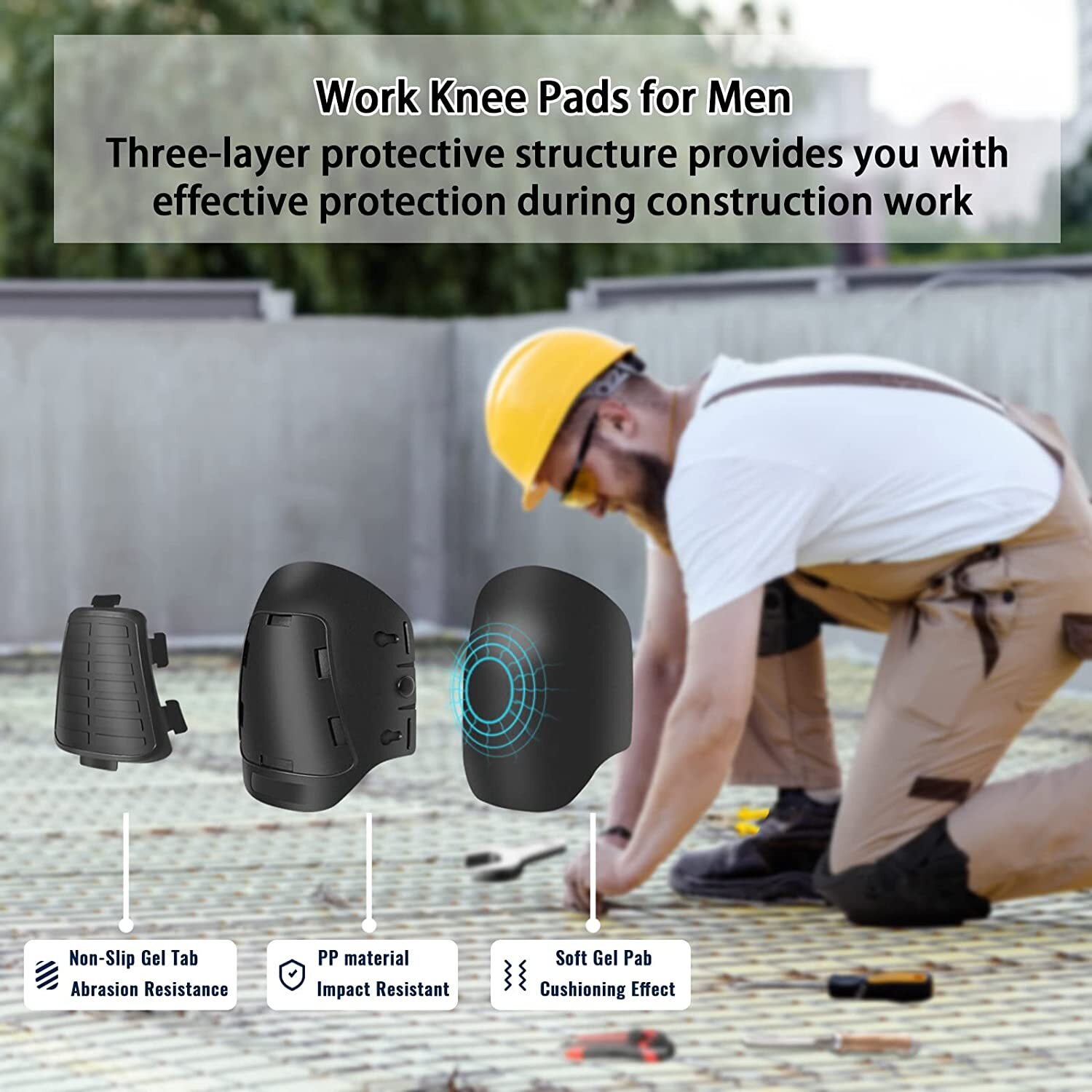 WORKDUDE Professional Knee Pads for Work Construction Sport Anti Slip Heavy Duty