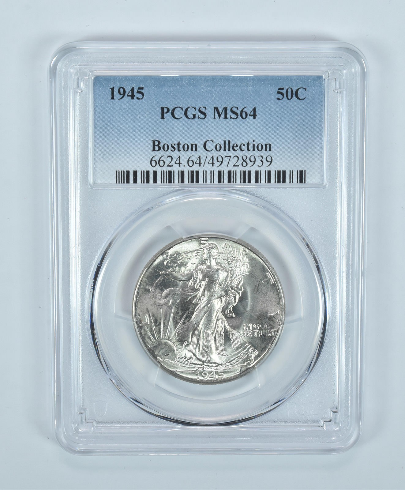 1945 Walking Liberty Half Dollar Boston Collection MS64 PCGS Blue Label