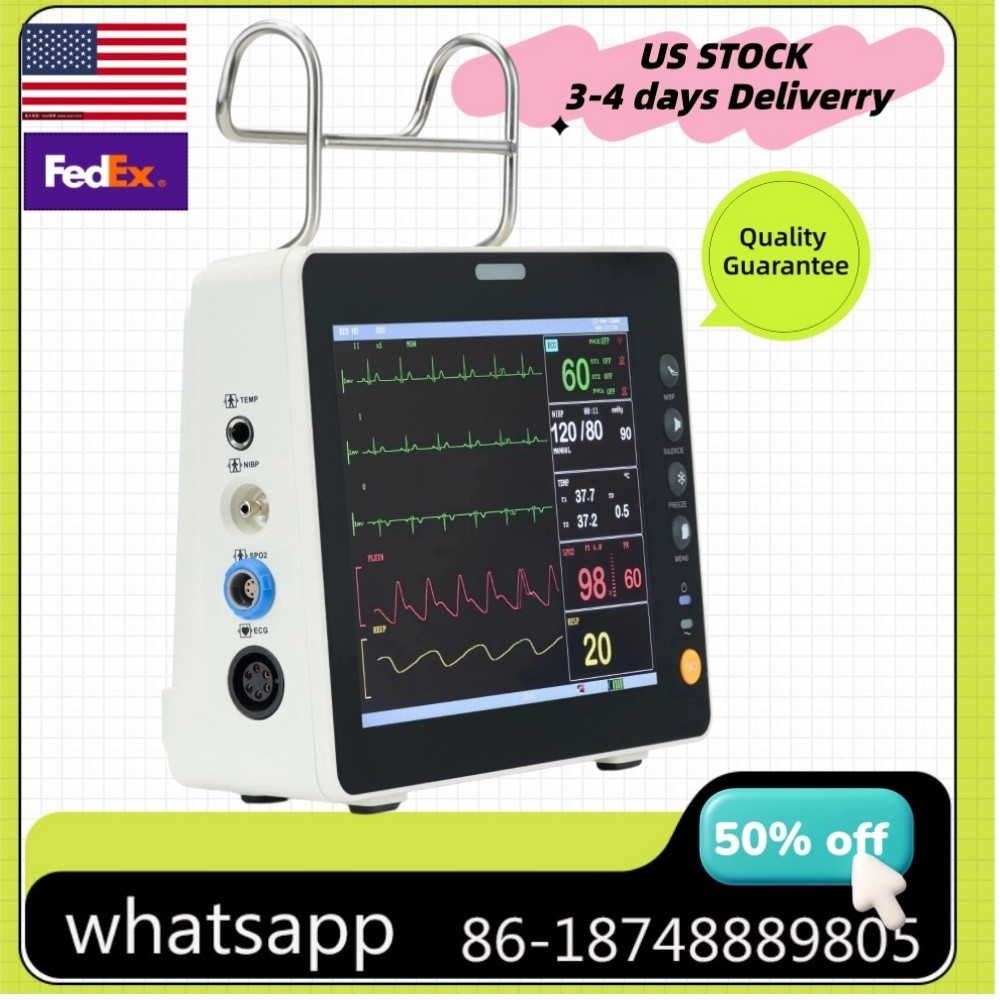 8" Multi-parameter Patient Monitor ECG, NIBP, SPO2,  PR, Temp, Resp  US Stock