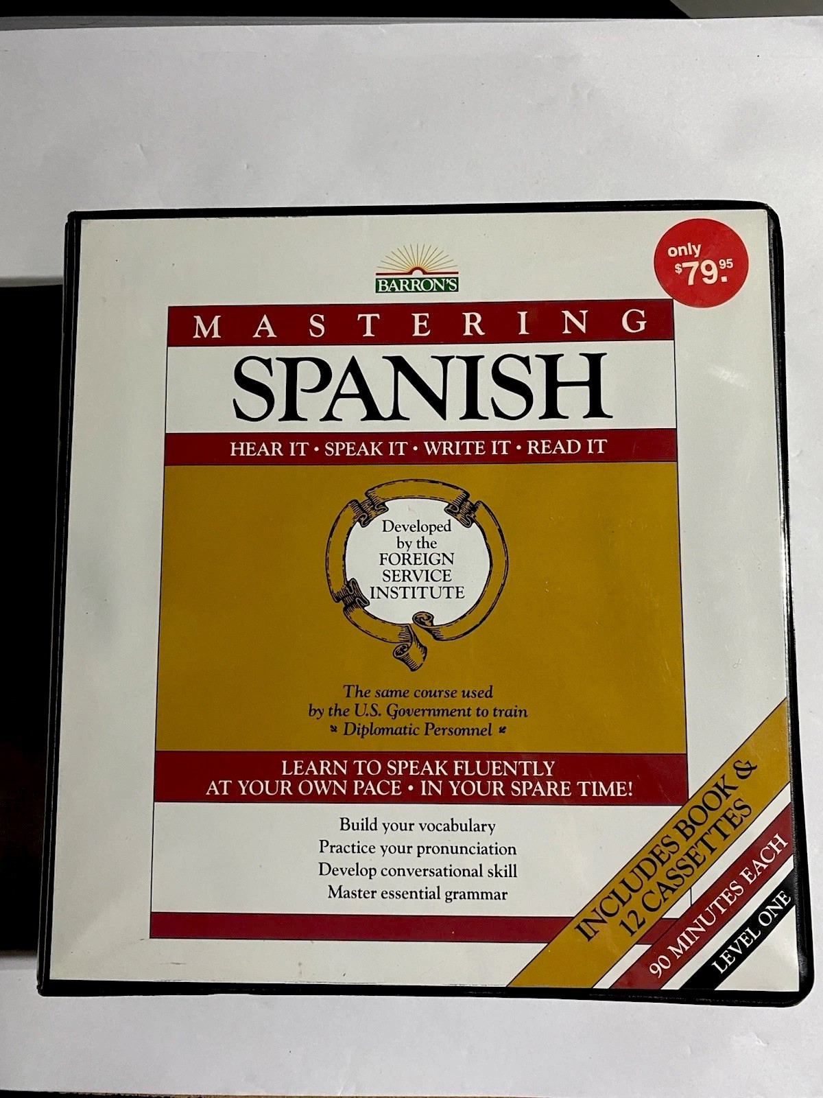 Barron’s Mastering Spanish Hear It Speak It Write It Read It Book + 12 Cassettes