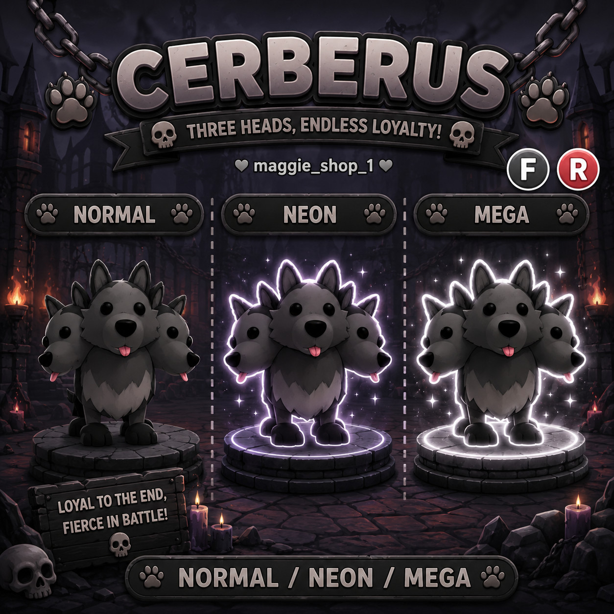 Cerberus FR Normal/Neon /Mega ✨ Adopt From Me Today ✨ Top Picks