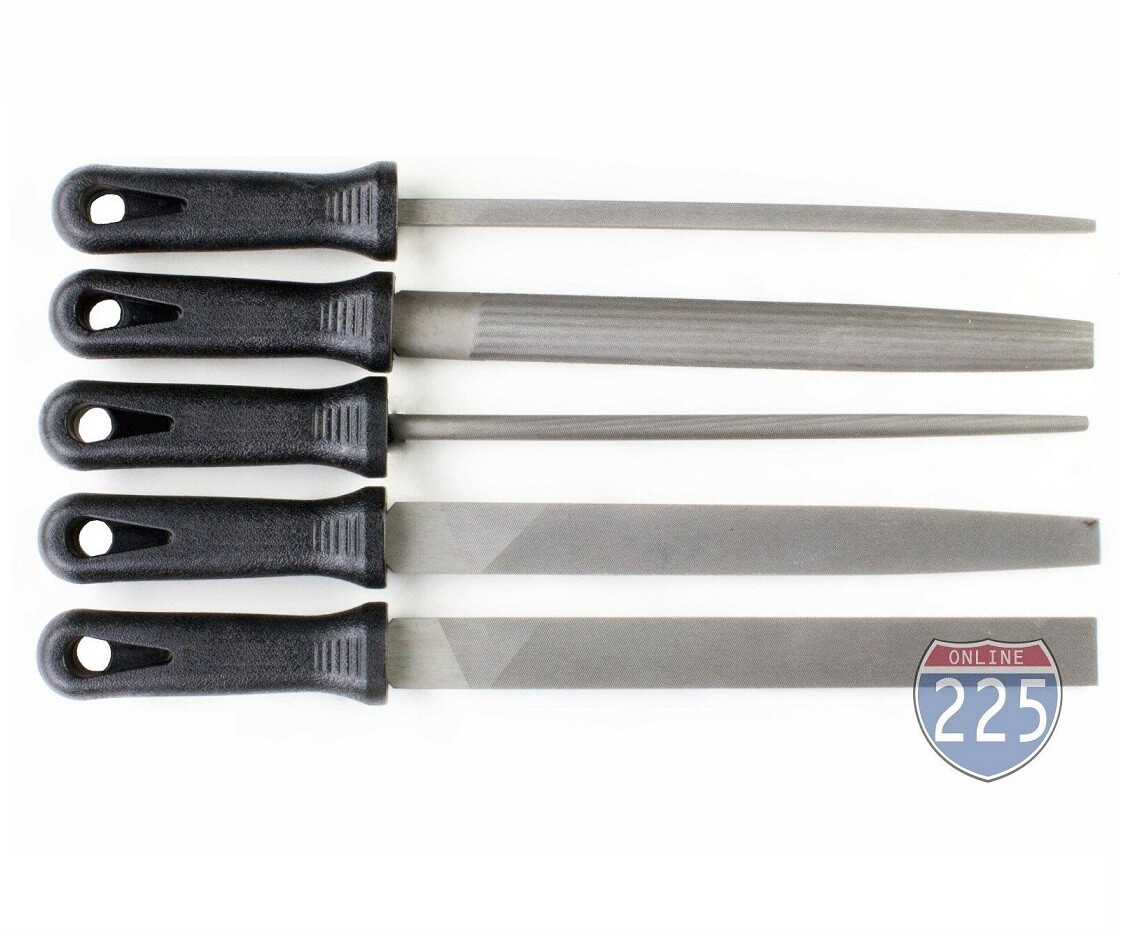 5 Piece 10" Smooth Cut File Set Round Square Flat Half-Round Hand Tool Kit