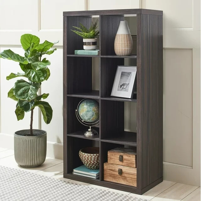 Large 8-Cube Open Storage Organizer Shelves Bookcase, Easy Assembly, Tobacco Oak