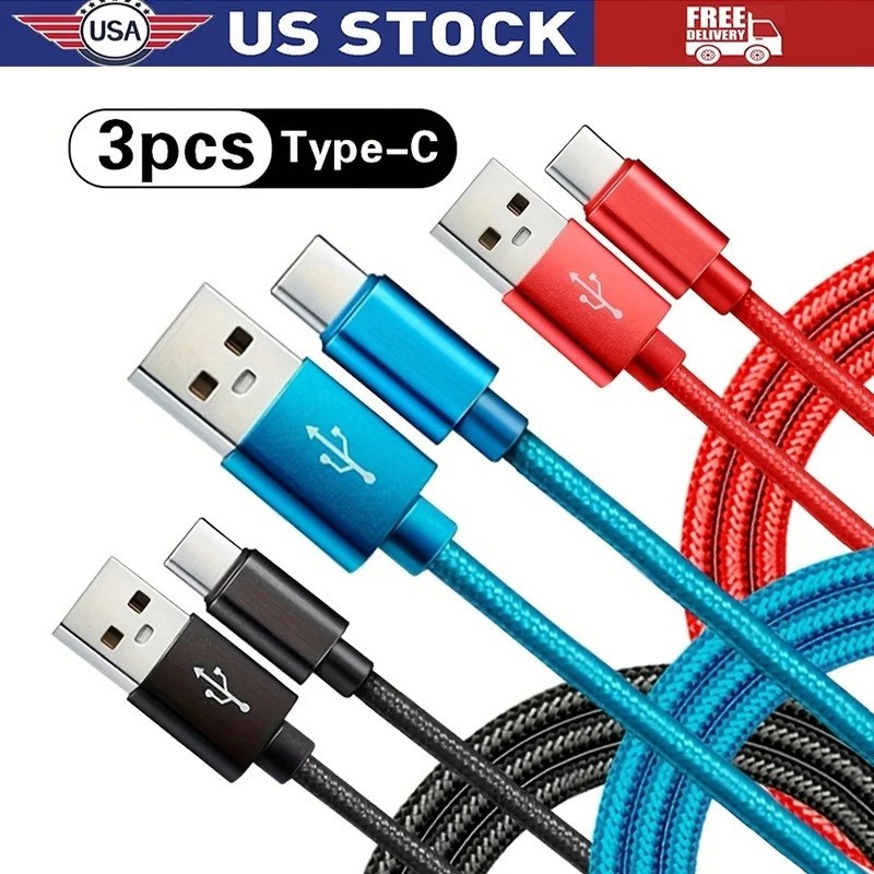 Braided USB to Type-C Fast Charging Data SYNC Charger Cable Cord 3/6/10FT Lot