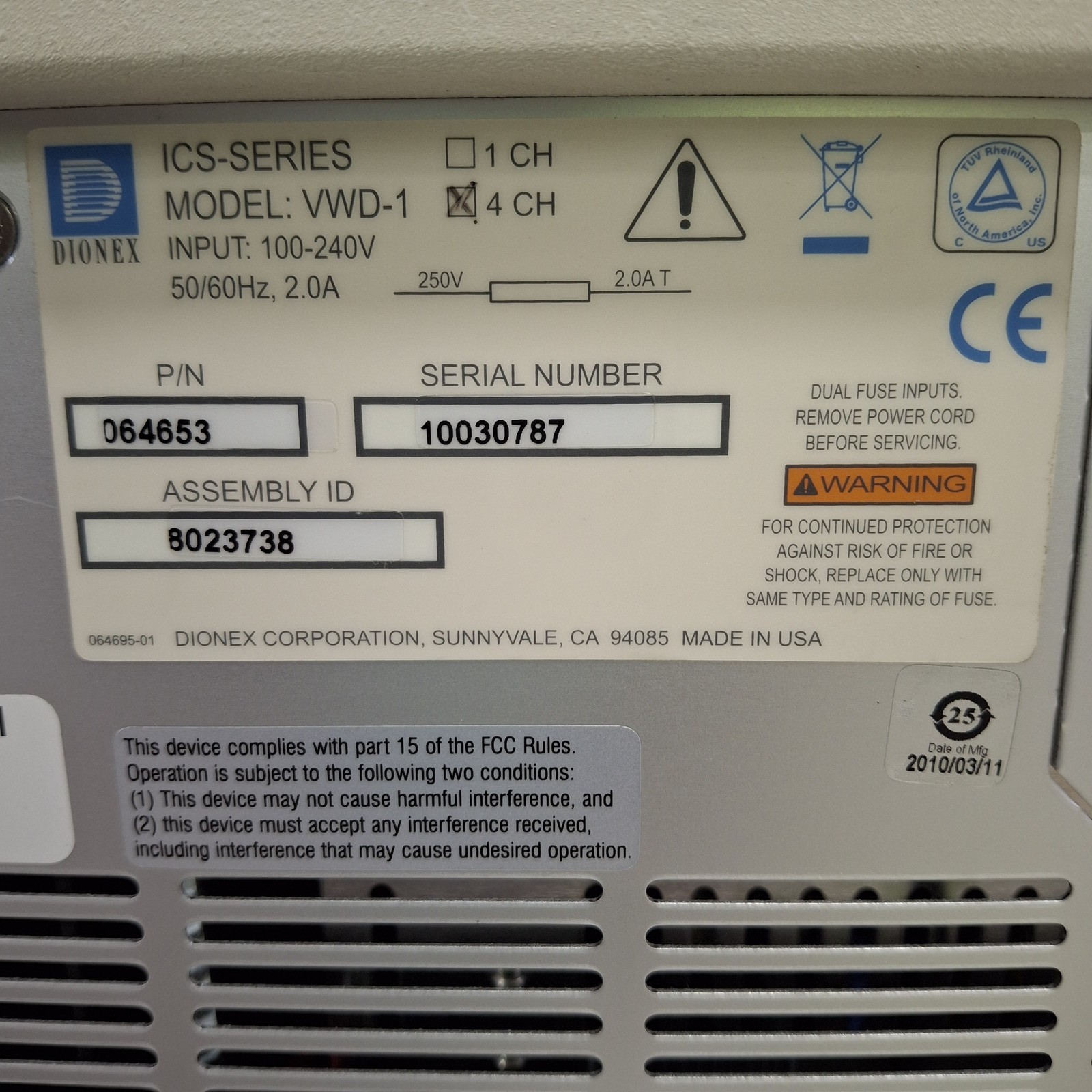 Dionex VWD VARIABLE WAVELENGTH DETECTOR