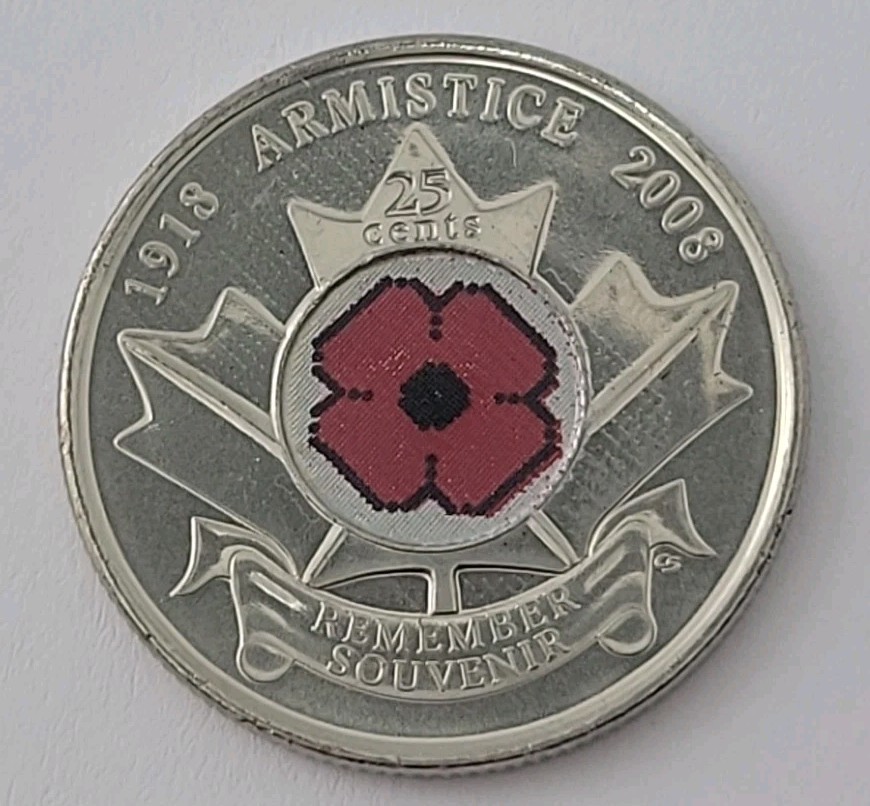 2008 Canada Armistice Colour Poppy Quarter Commemorative 25 Cents coin with COA