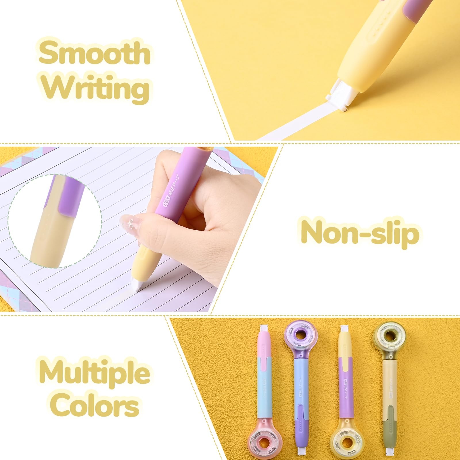 Temiary 4 Pack Correction Tape Pen, 6M/256" x 0.2" White Smooth Pull Macaron