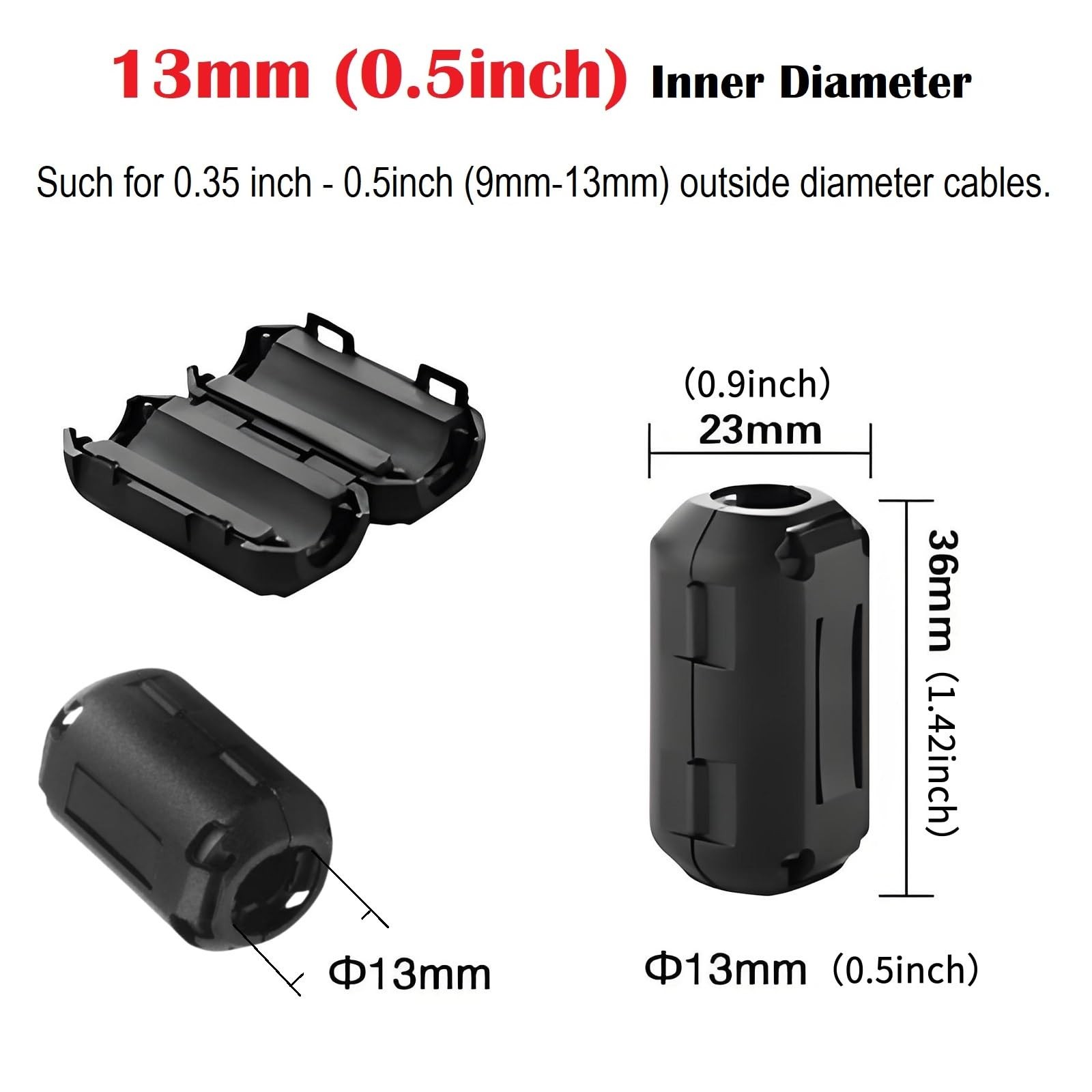 Clip-on Noise Filter, [10pcs 13mm] Anti-interference High-Frequency Ferrite C...