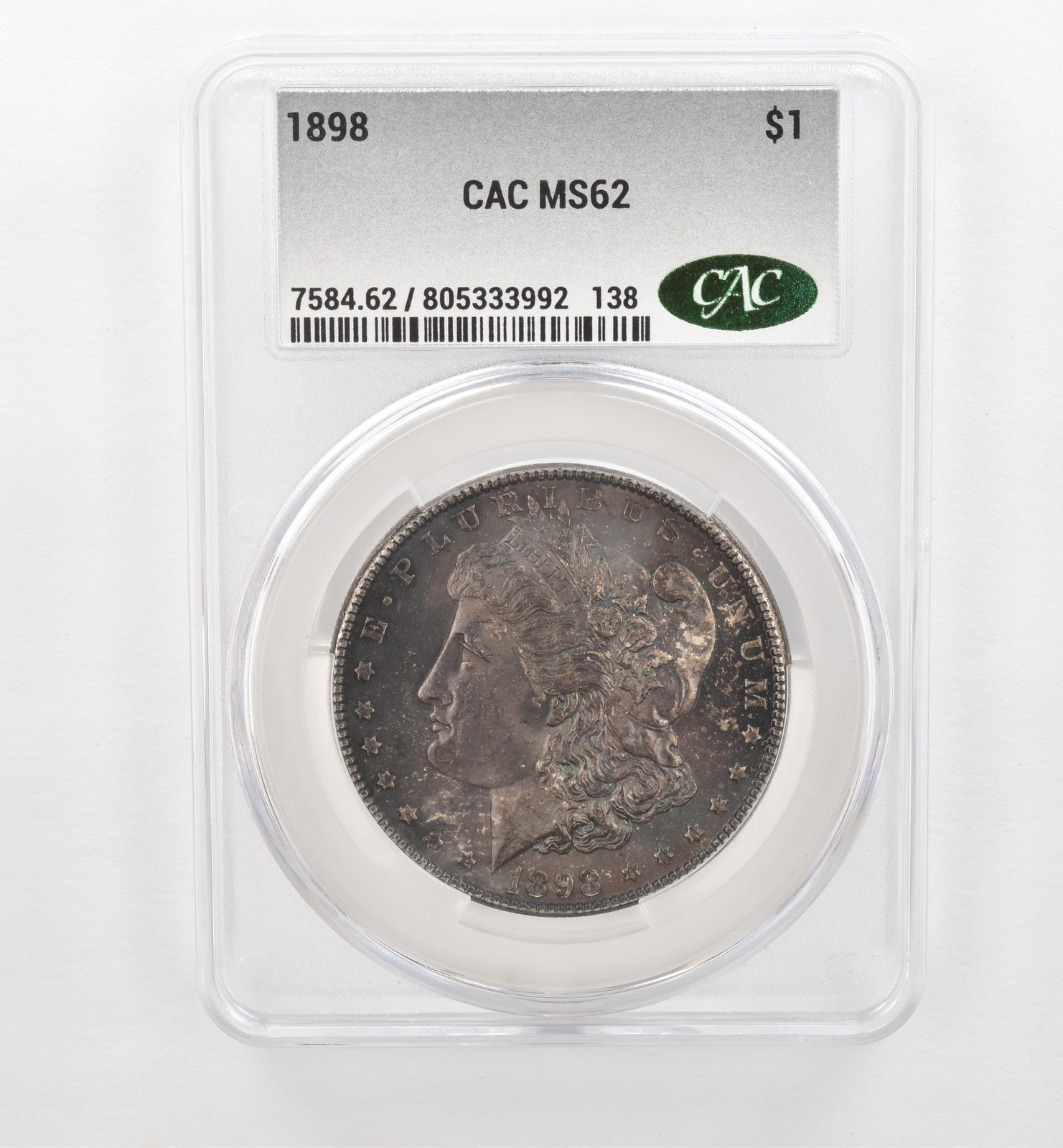 1898 Morgan Silver Dollar MS62 CAC CACg Beautiful Tone *0484